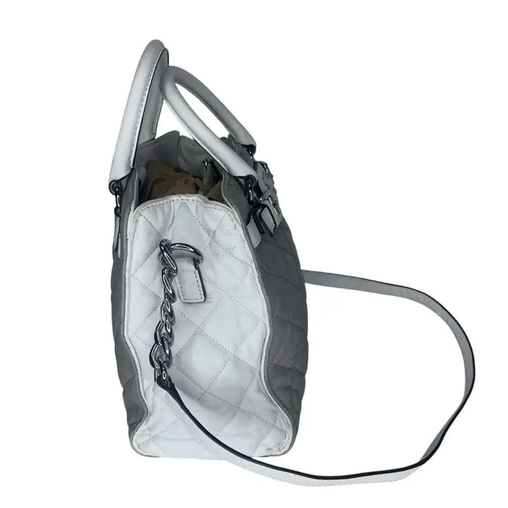 Michael Kors Hamilton Quilted Gray and White Hand Shoulder Bag